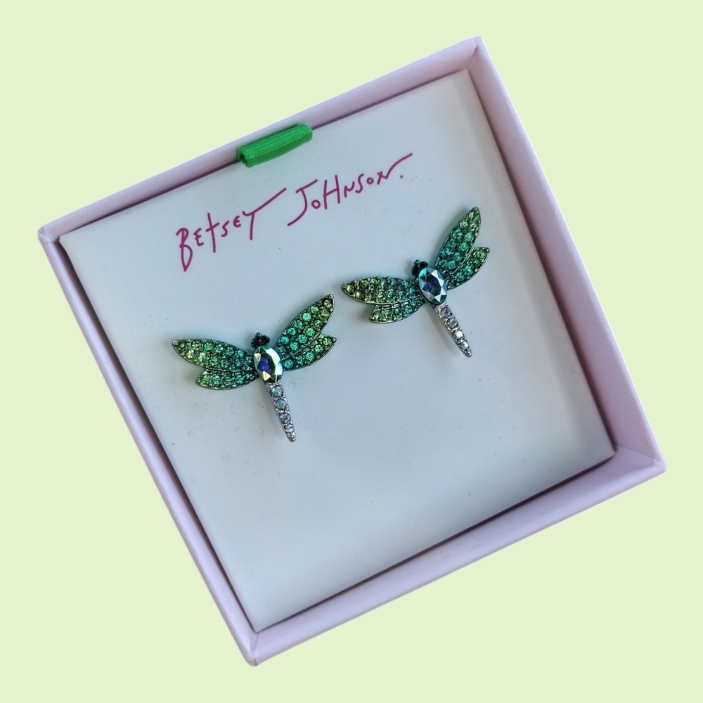 Betsey Johnson Green Dragonfly Stud Earrings